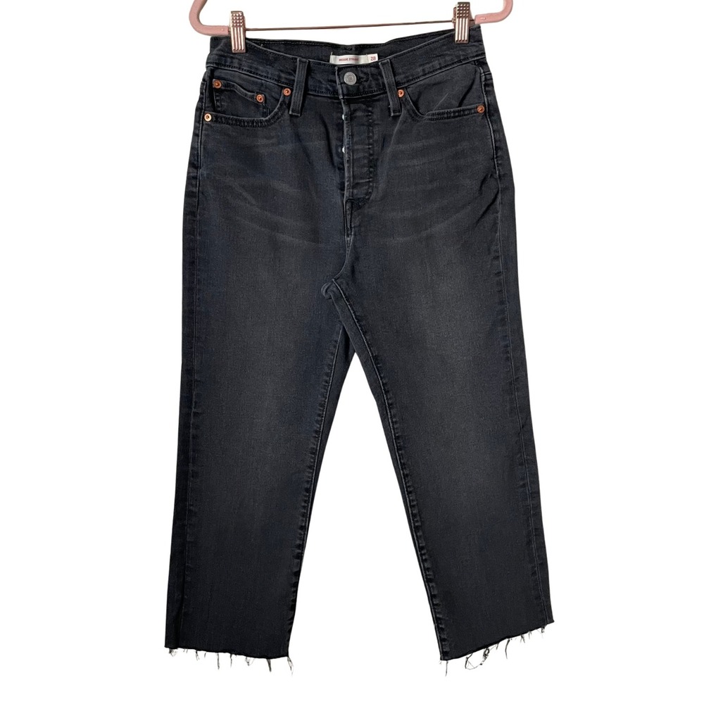 Levis Jeans Womens Size 28 Washed Black Wedgie Straight High Rise Raw‎ Hem Crop